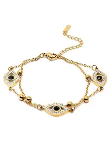 Karatcart Gold Plated Cubic Zirconia Studded Evil Eye Adjustable Bracelet for Women