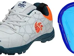 DSC Belter Cricket Shoes for Mens, Size-8, Teal Blue & DSC Attitude Cricket Abdominal Guard Men, Multicolor