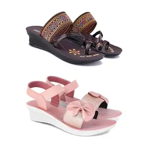Women's Comfortable Sandal,Casual Lightweight Sandal for Everyday Wear | Pink Color | Size: 8 (2-COMBO)-1951-1968-8
