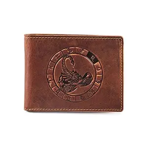 Savage Hide Tom Brown Leather Men's Scorpio Zodiac Sign Embossed Wallet 0263
