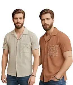 JVX Men Shirt || Embroidered Shirt for Man || Short Sleeve || Summer Style (Available Also Packs) (MS-22-GREY-XL)