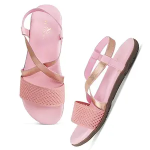 XE Looks Pink Cross Style Flat Comfort Sandals For Women