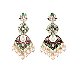 CHOOSEBERRY Brass with Cubic Zirconia Designer Bollywood Style Earrings for Women, Green, Red