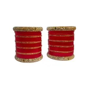 NY LIFESTYLES Bridal Punjabi Chuda Bangle Set for Women and Girls | Traditional Bridal Chura Bangles Set (Red, 2.6)