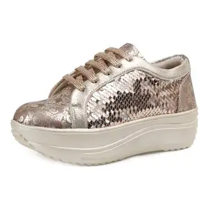 Vendoz Women Wedding & Party High Heel Sneakers I Cushioned Insole I Glittery & Embellished Bridal Wear I Lightweight and Stylish Shoes for Girls CNV4033RG-41 Rose Gold