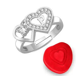 MEENAZ Rings for girls women girlfriend Men Boys ladies gf bf couple Love Name Alphabet Letter P Initial american diamond Adjustable Valentine gifts Stylish ad Stone Silver Ring Red heart Box gift 290