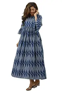 EYKA Women Indigo Blue All Over Printed Maxi Dress L
