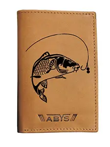 ABYS Genuine Leather Tan Card Wallet for Men and Women (5136-FISH)