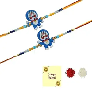 Avanti Creations Kids Rakhi and doraemon Set Of 2 Kids Rakhi Combo Set for Brother With Roli Tilak And Greetings Card