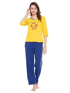 Clovia Women's Cotton Print Me Pretty Top in Yellow & Chic Basic Pyjama Set (Ls0664D02_Yellow_L)