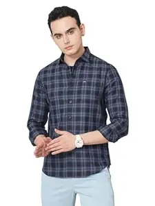 The Indian Garage Co Men Slim Fit Checkered Full Sleeves Cutaway Collar Casual Shirt
