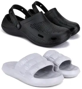 Pampy Angel Combo Pack of 2 Slipper/Flip Flops/Slides/Clogs/Sandals with Adjustable Back Strap for Men,(Cl-500-Black,Box-Grey),7 (UK/India)
