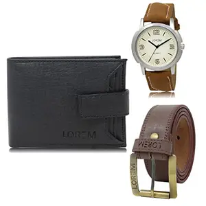 LOREM Watch-Artificial Leather Belt & Wallet Combo for Men (Fz-Lr16-Wl08-Bl02)