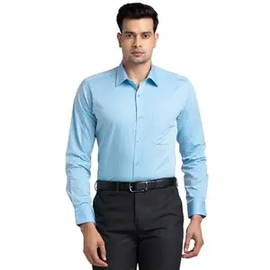 Raymond Men's Solid Pattern Contemporary Fit Pure Cotton Full Sleeve Semi Cut Away Collar Formal Shirt (Size: 42)-RMSA12180-P4