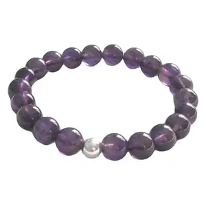 RRJEWELZ Natural Purple Amethyst 8mm Round Shape Smooth Cut Beads 6.5 Inch Stretchable Bracelet for Men & Women.|STBR_RR_07917_6.5