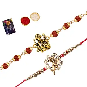 Rakhi Rudraksh "Ganpati Ji" With Stylish Classic Look "BAL GOPAL" Rakhi With Roli Chawal,Greeting Card -1105