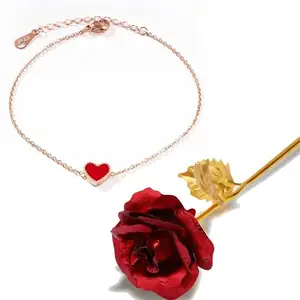 Fashion Frill Valentine Gift For Girlfriend Anklet For Women Rose Gold Plated Heart Anklet For Women Girls With Golden Flower Love Gifts Jewellery