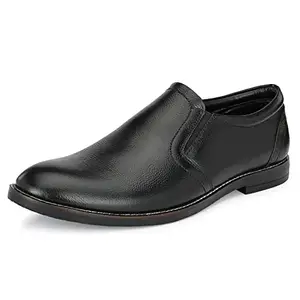 Auserio Formal Leather Slip-On Shoes for Men | Full Grain Leather | Anti Skid Sole & Padded Collar | Antimicrobial & Heat-insulating | Shoes for Office, Parties, & All Occasions | Black 10 UK (SSE 50)