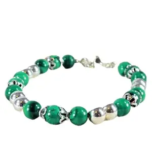 Gems_Hub Silver Plated Bracelet with Green Smooth Malachite Beads – Round 10mm – For Men & Women|FIZA_LINK_04553
