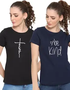 Printed Women Round Neck Black, Navy Blue T-Shirt BZ-UNTECMB-82_2XL