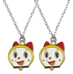 Uniqon (Set Of 2 Pcs Unisex Fancy & Stylish Stainless Steel Cartoon Anime Little Cute Lovely Doremie Head Face Charm Pendant Locket Necklace With Clavicle Chain