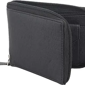 WILD EDGE Men's Wallet in Solid Design with Zip Closure Artificial Leather | Stylish Men's Two-Fold/Bi-Fold Wallet (Black)