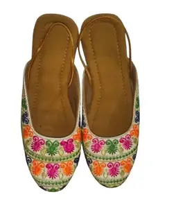 Women's Traditional Floral Embroidered Jutti, Multicolour Slip-On Flats (Multicolor, UK Footwear Size System, Adult, Women, Numeric, Medium, 10)