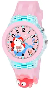Acnos Pink 3D Fish Cartoon Kids Watch Multicolor LED Lights Unbreakable Silicone Strap Perfect Birthday Diwali Gift for Boys Girls (3-13 Years)