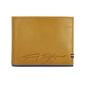 Tommy Hilfiger Trillium Leather Global Coin Wallet for Men - Tan/Blue, 4 Card Slots