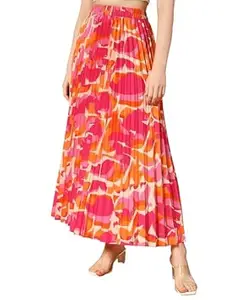 KZULLY | Fashionable Floral Printed Pleated | Maxi Length Long Skirt | Lightweight & Multicolours | Comfortable Elastic Waist for Women's