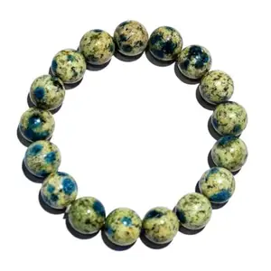 RRJEWELZ Natural K2 Azurite Granite Jasper Round Shape Smooth Cut 12mm Beads 7.5 inch Stretchable Bracelet for Healing, Meditation, Prosperity, Good Luck | STBR_04465