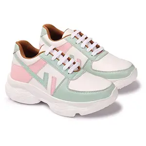 KRAFTER Girls Casual Chunky Walking Boots for Women's White-Green-MJ 9025-Green-37-UK-4-MJ-9025-Green-37