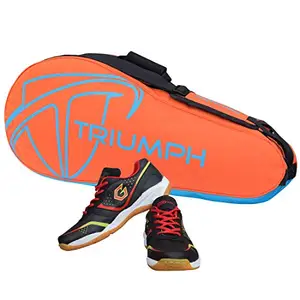 Gowin Badminton Shoe Smash Black Size-6 with Triumph Badminton Bag 303 Orange/Sky