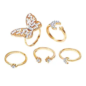 Yellow Chimes Ring For Women Gold Plated Combo Of Adjustable Finger Rings Studded Crystal For Women and Girls
