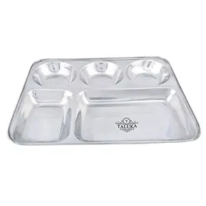 Taluka Taluka Stainless Steel 5 in 1 Compartment Bhojan Plate Thali, 13 X 10.7 X 1 Inch, Silver Steel