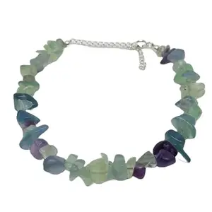 LKBEADS Silver Plated Bracelet with Multicolor Smooth Fluorite Beads – Nugget Chips 4-8mm – 7 inch Adjustable – For Men & Women|LK_STACK_02895