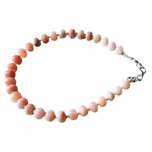 RRJEWELZ Pink Opal Rondelle Beaded Bracelet – Smooth 6mm Pink Stones with Silver Lock – 7 Inch Adjustable link Bracelet for Men & Women|LCBR_RR_05451