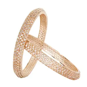 Blulune American Diamond Crystal CZ Stone Bangle Jewelery Set for Women and Girls (Pack of 2) BL B AD -70 Rose Gold 2.8