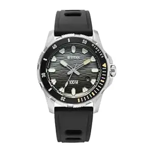 Titan Zero Hour Diver's 100m Analog with Black Dial Black FKM Strap Watch for Men - 10067KP01
