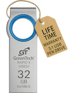 GT GREEN TECH GREENTECH Rapid X 3.1 USB 32GB Flash Drive | High-Speed Up to 150MBps | Compact & Durable Pen Drive | Plug & Play | Ideal for Quick Transfers | Compatible with PC, Laptop, Car, TV
