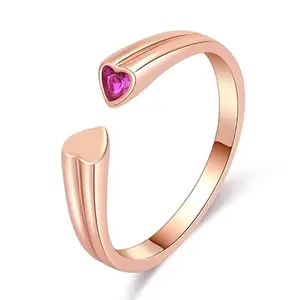 MYKI Red Heart Ring For Women & Girls (Rosegold)