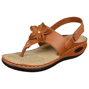 XE Looks Women's Tan Doctor Slippers | Floral Design with Adjustable Strap | Orthopedic Comfort & Anti-Skid Sole Doctor Slippers For Girls & Women