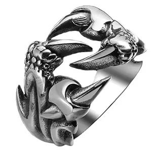 KRYSTALZ Men Stainless Steel Gothic Punk Animal Dragon Adjustable Retro Ring Open Ring Jewellery for Unisex