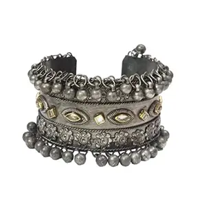Total Fashion Lookalike Handmade Oxidised Silver Boho Free Size Afghani Cuff Bangle for Women and Girls Pack of 1