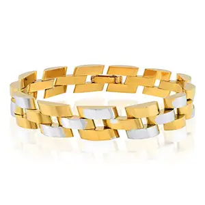 Memoir Brass Micron Goldplated Dual two colourTone Heavy Bracelet for Men (BLGS5922N)