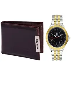 Rabela Men's Combo Pack of Wallet and Watch Analog Steeliness Steel Strap RW- 108