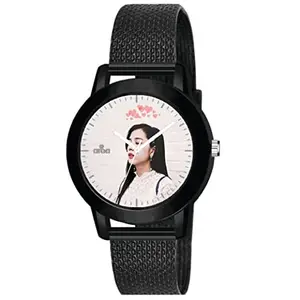 AROA Watch for Womens with Blackpink Jisoo Cute Model :534 in Black Metal Type Rubber Analog Watch Pink Dial for Women Stylish Watch for Girls