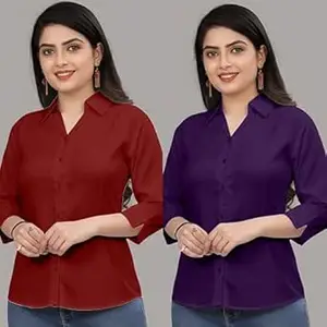 Formal Cotton Blend Shirt for Women with 3/4 Sleeve for Casual Wear Combo of 2