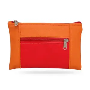 Beanskart Zipper Purse for Ladies | Womens Wallet | Ladies Leather Wallet |Pouches for Multipurpose use | Money Wallet (Orange-Red-Red Zip)