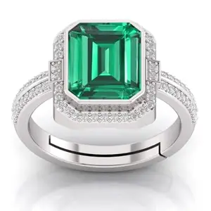 LMDPRAJAPATIS 8X10 mm Square Shape Natural Gemstone 925 Sterling Silver Birthstone Art Deco Halo Birdal Engagement Adjustable Ring For Women's_EMERALD